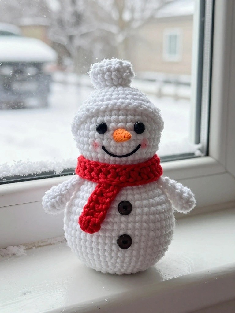 Amigurumi Snowman Plushie with a Red Scarf