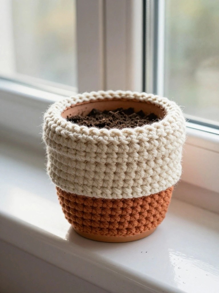 Two-Tone Crochet Plant Pot Cover