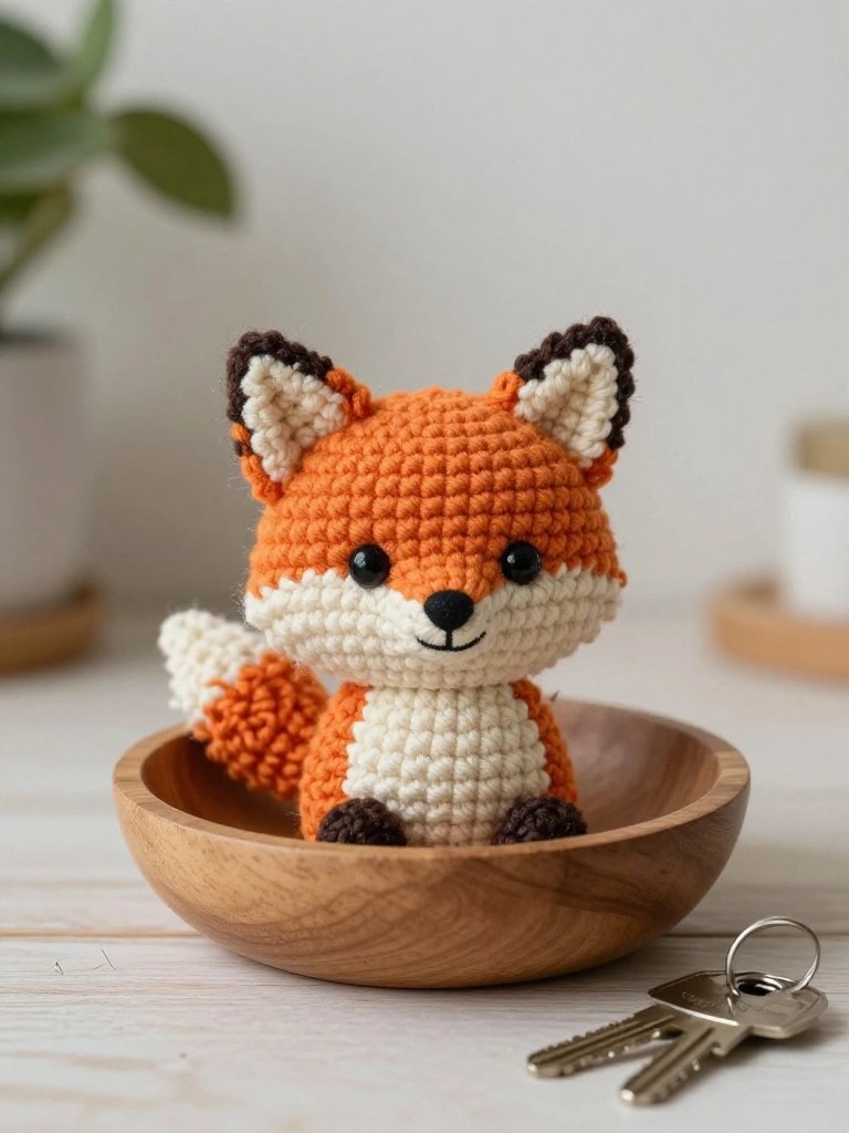 Compact Amigurumi Fox Keychain