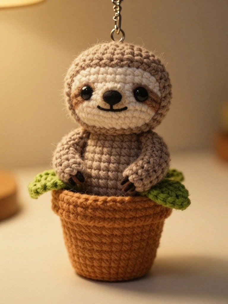 Mini Potted Sloth Keychain