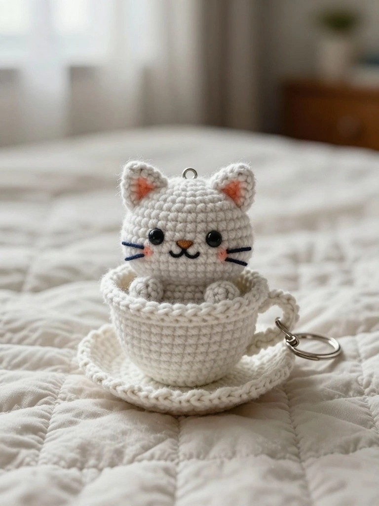 Teacup Cat Keychain