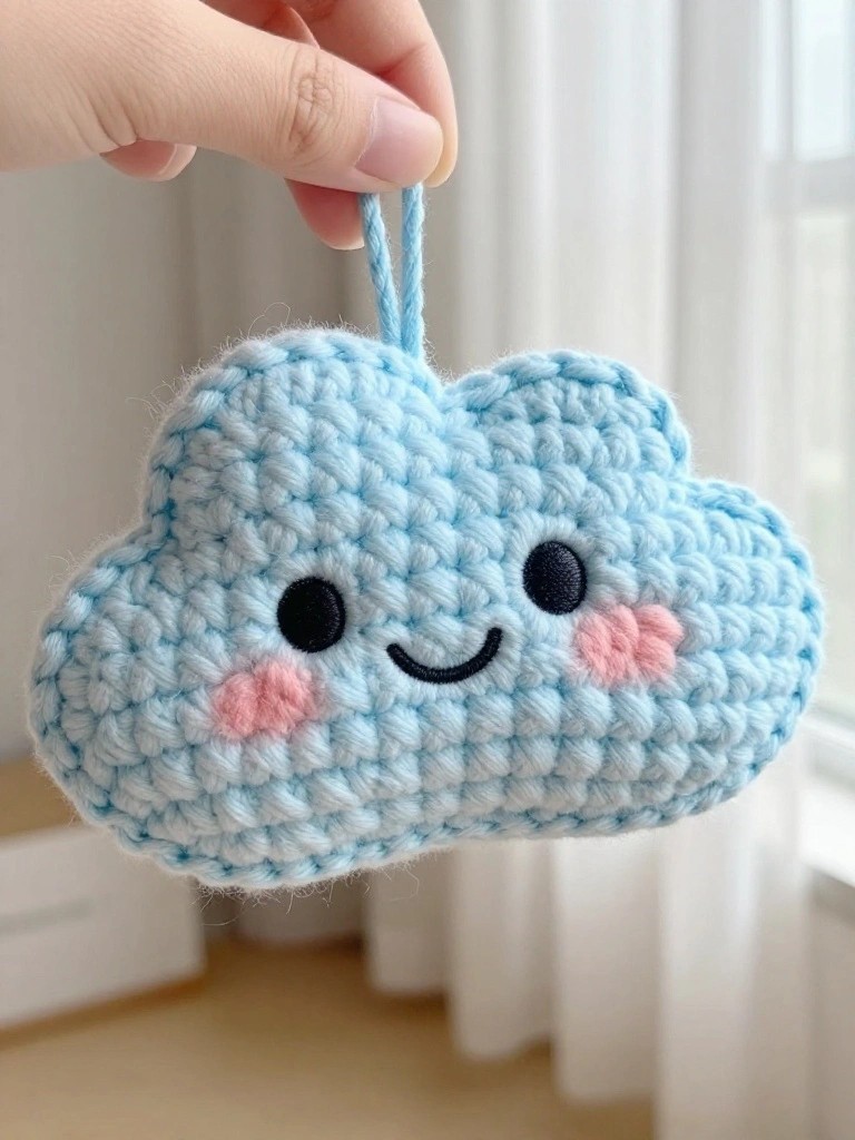 Cloud Keychain with Embroidered Face