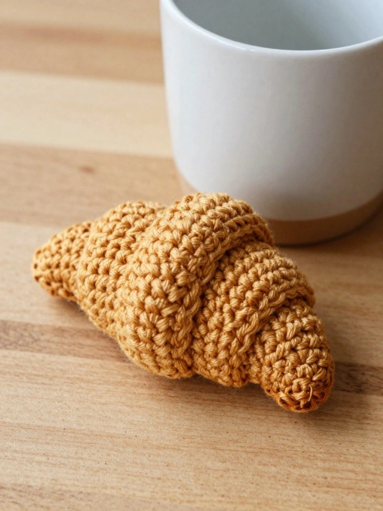 Crocheted Croissant Keychain