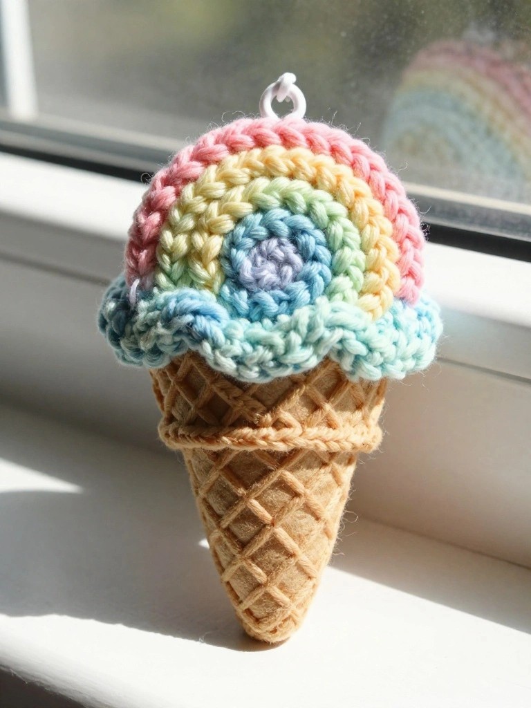 Rainbow Ice Cream Cone Keychain