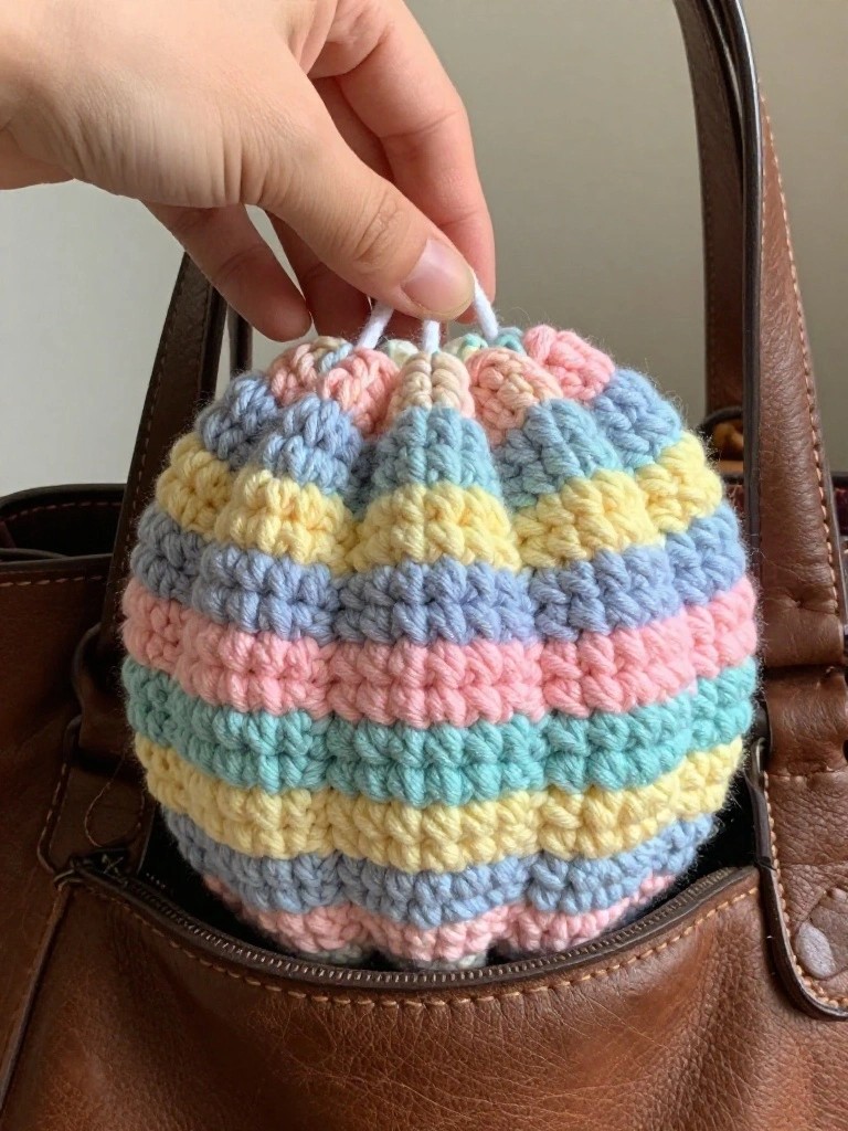 Striped Crochet Sphere Keychain