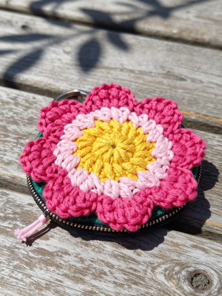 Layered Flower Coin Purse Keychain