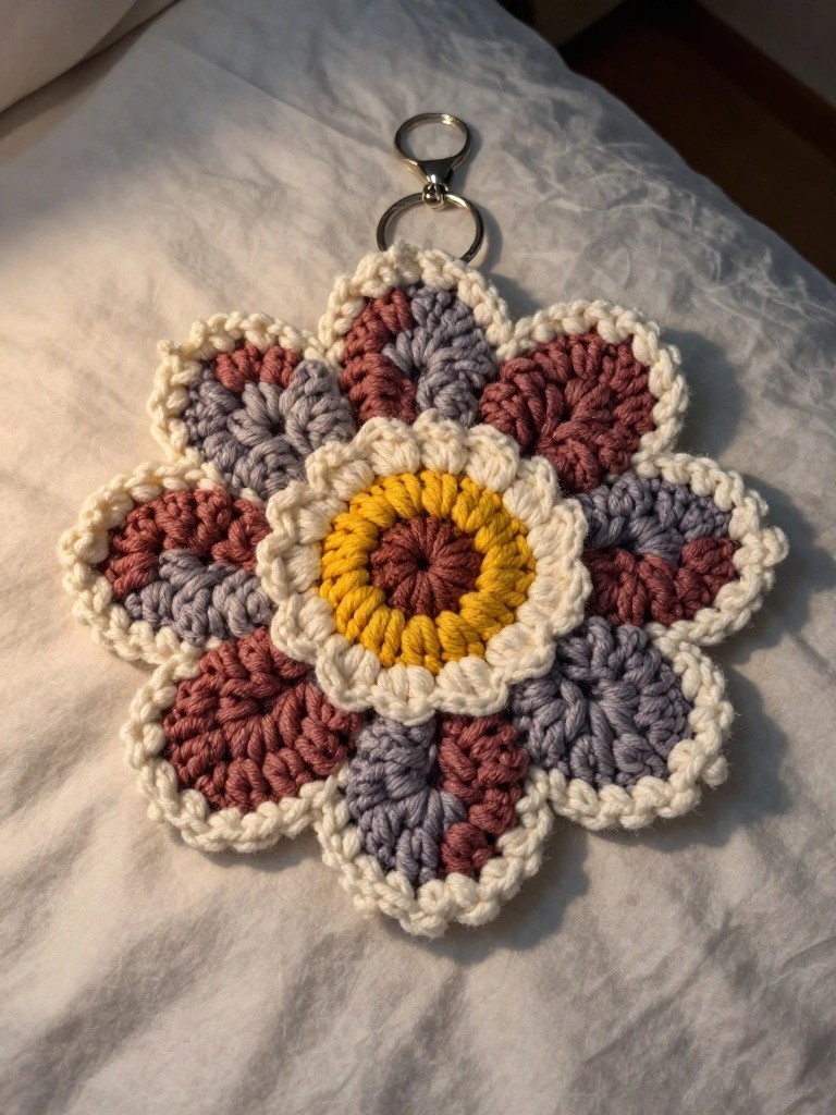 Layered Flower Keychain with Ring Attachment