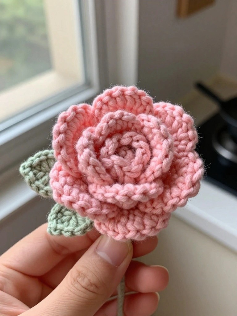 Layered Pink Rose Keychain