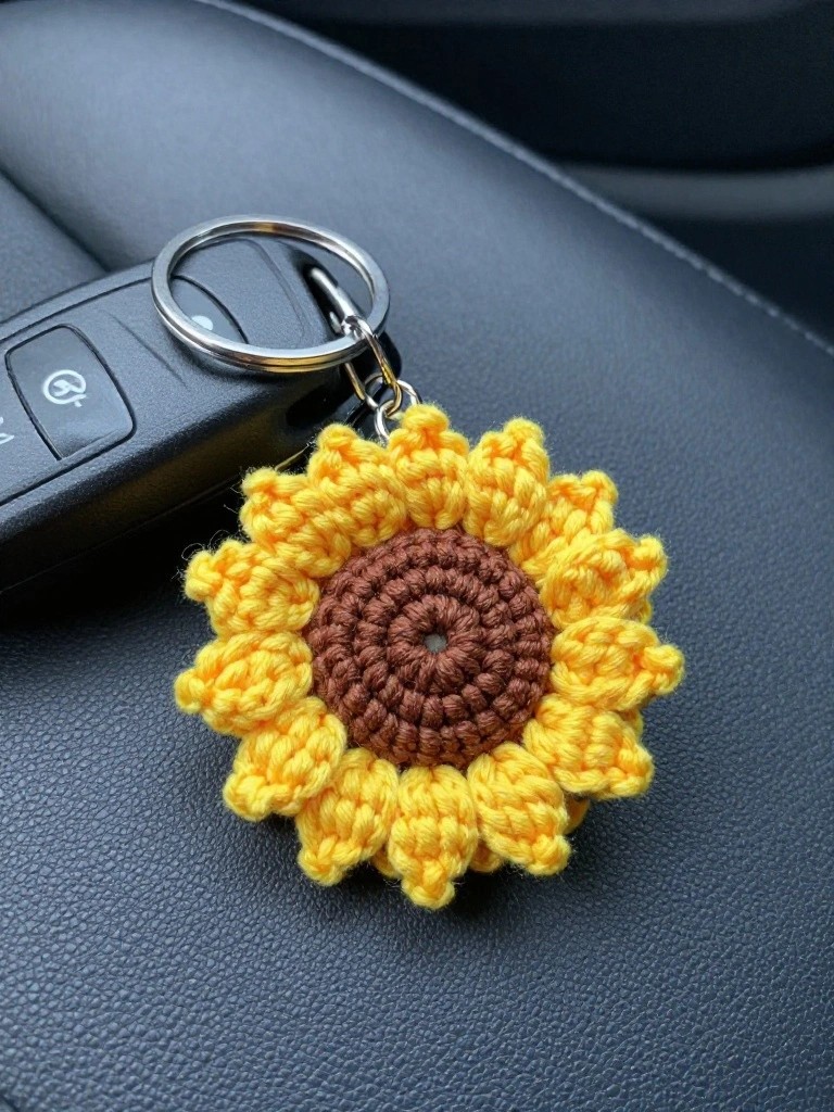 Sunflower Keychain with Layered Petals