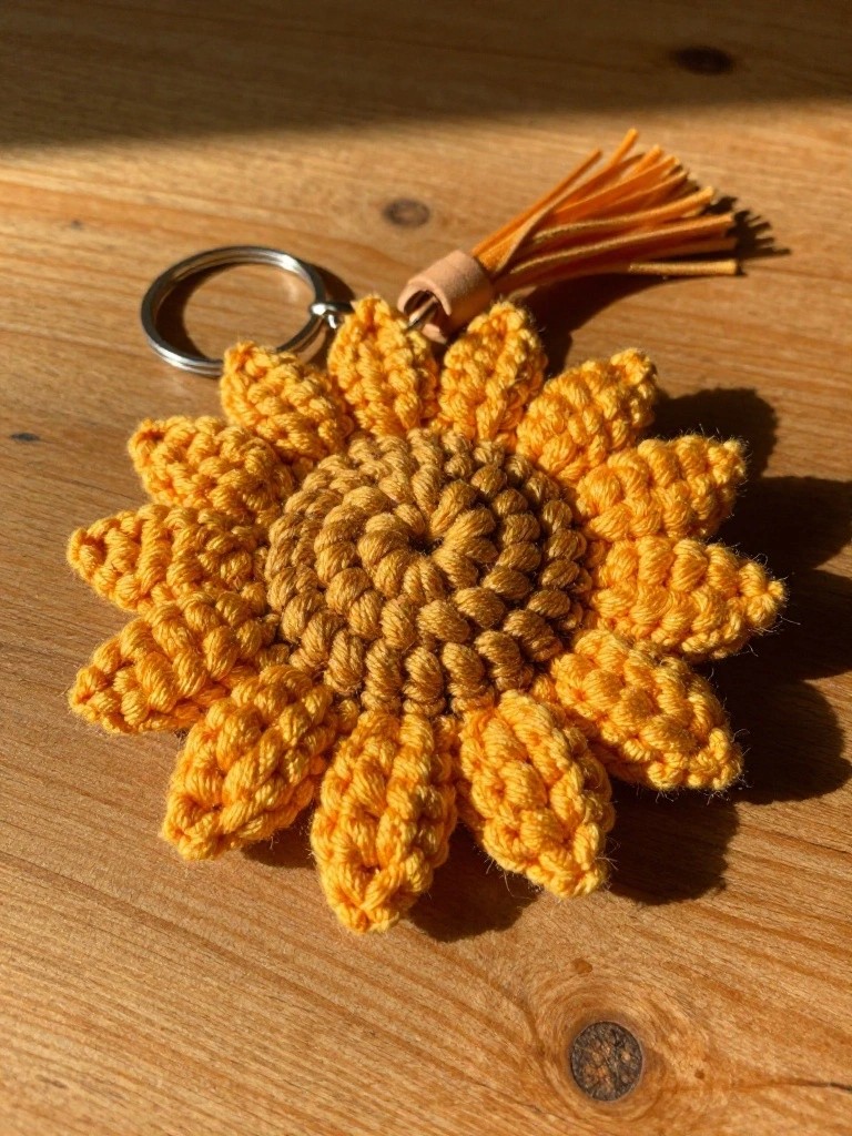Sunflower Keychain with Tassel Detail