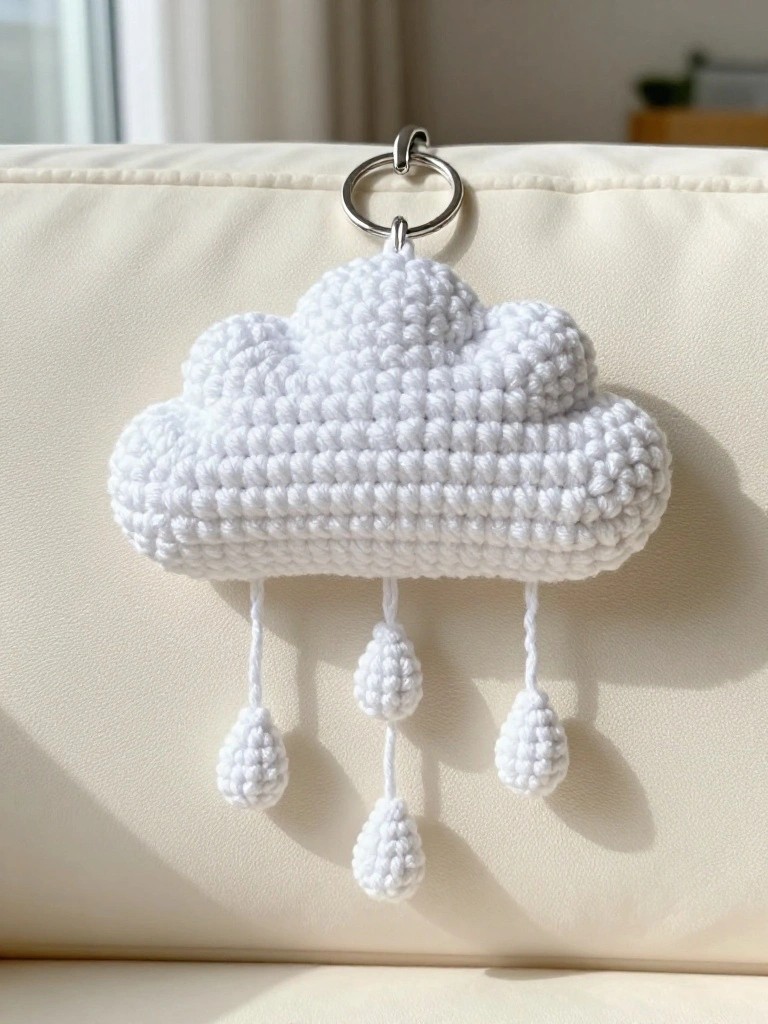 Cloud Keychain with Hanging Drops