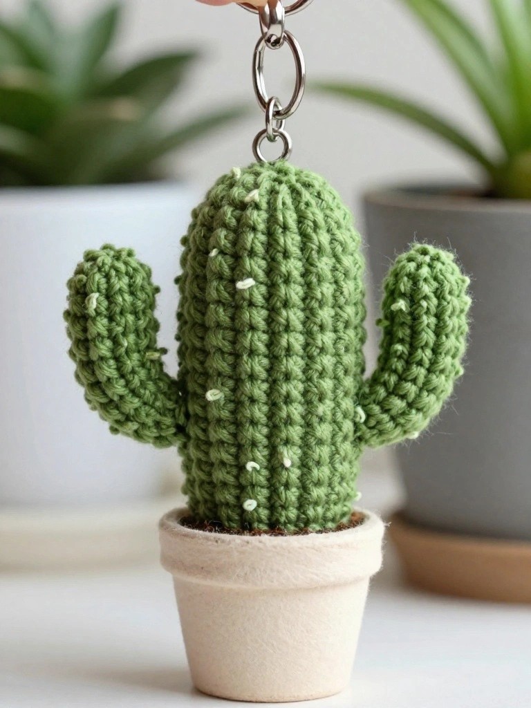 Mini Cactus Keychain With a Tiny Pot Base