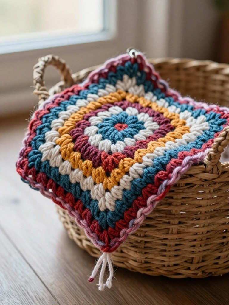 Scrap Yarn Granny Square Keychain