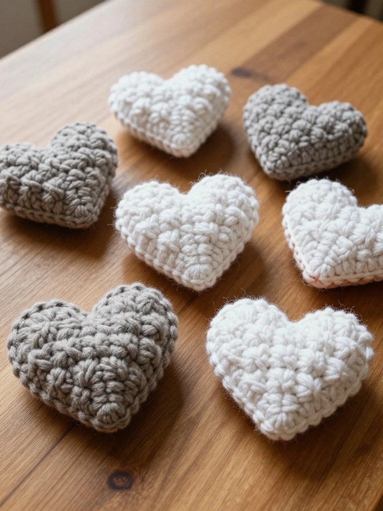Chunky Crochet Hearts as Quick Decor Pieces