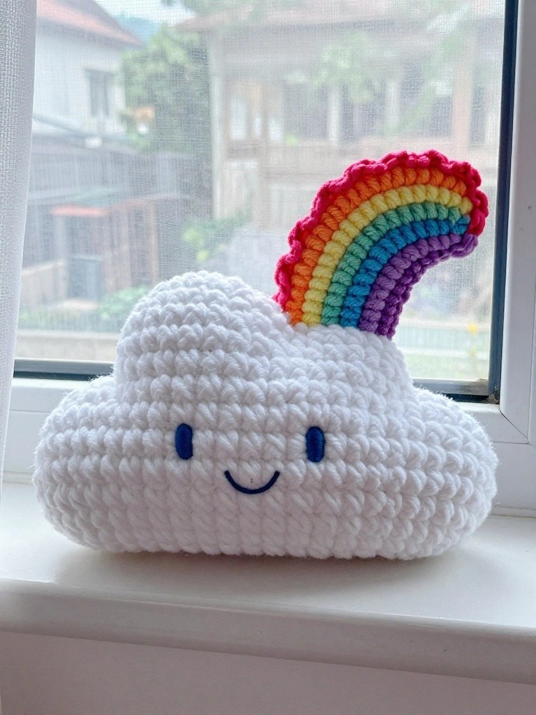 Crochet Cloud Plush with Rainbow