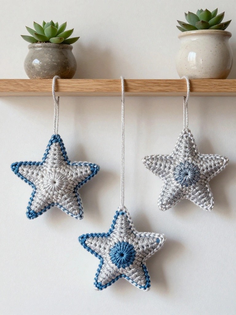 Crochet Star Ornaments for Hanging Decor