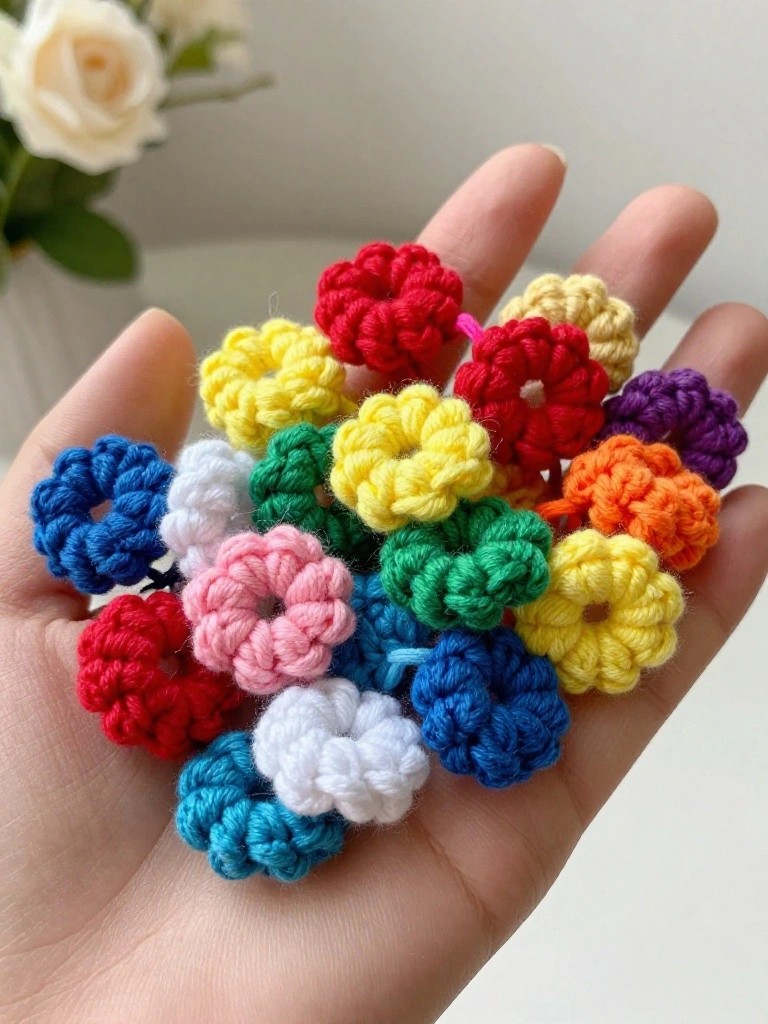 Mini Crochet Flower Scrunchies