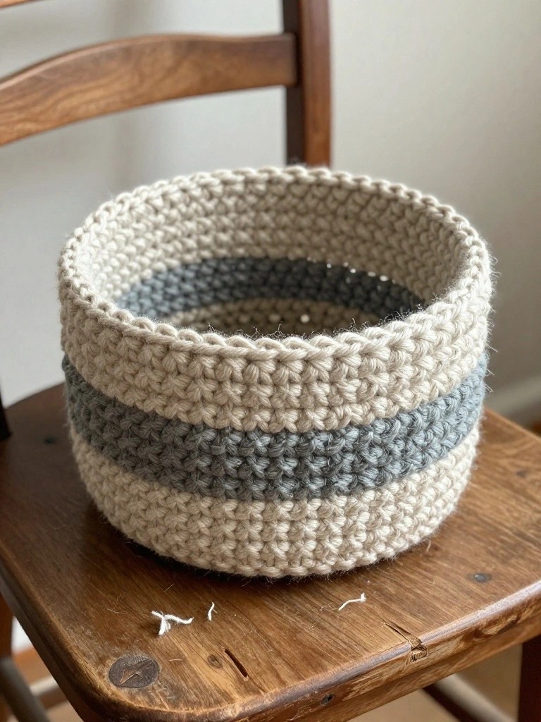 Striped Crochet Basket for Simple Storage