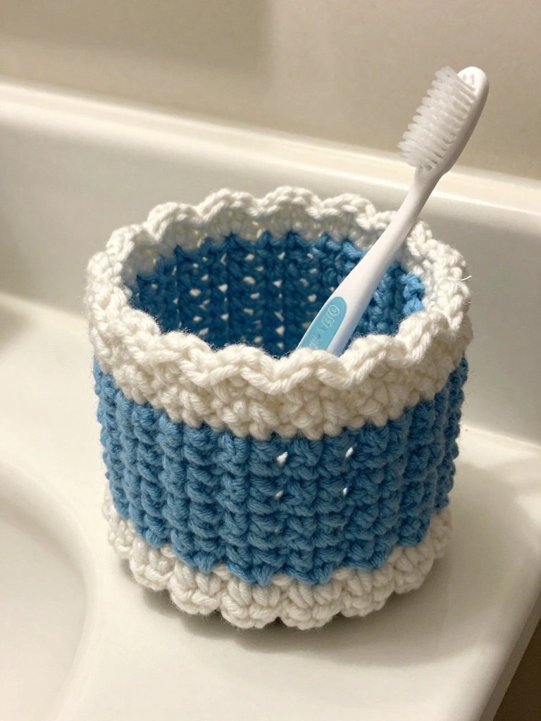 Crochet Basket for Bathroom Counter Storage