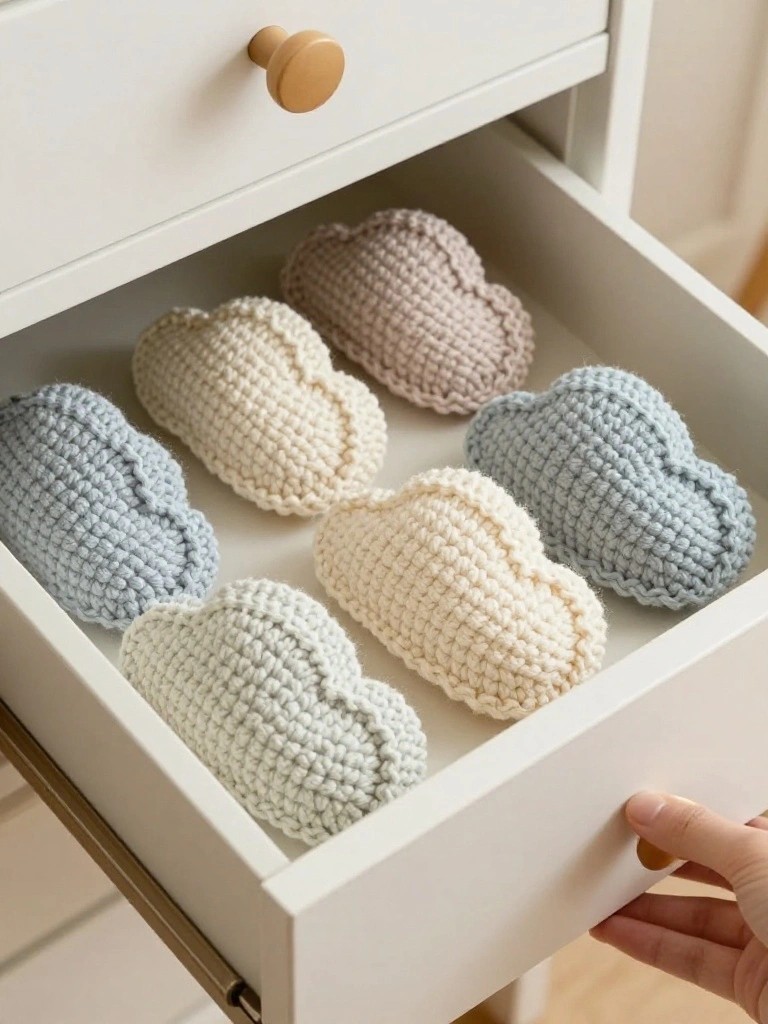 Crochet Cloud Pouches for Drawer Storage