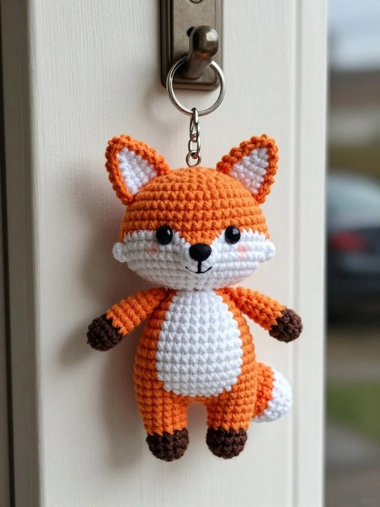 Crochet Fox Keychain for Organizing Keys