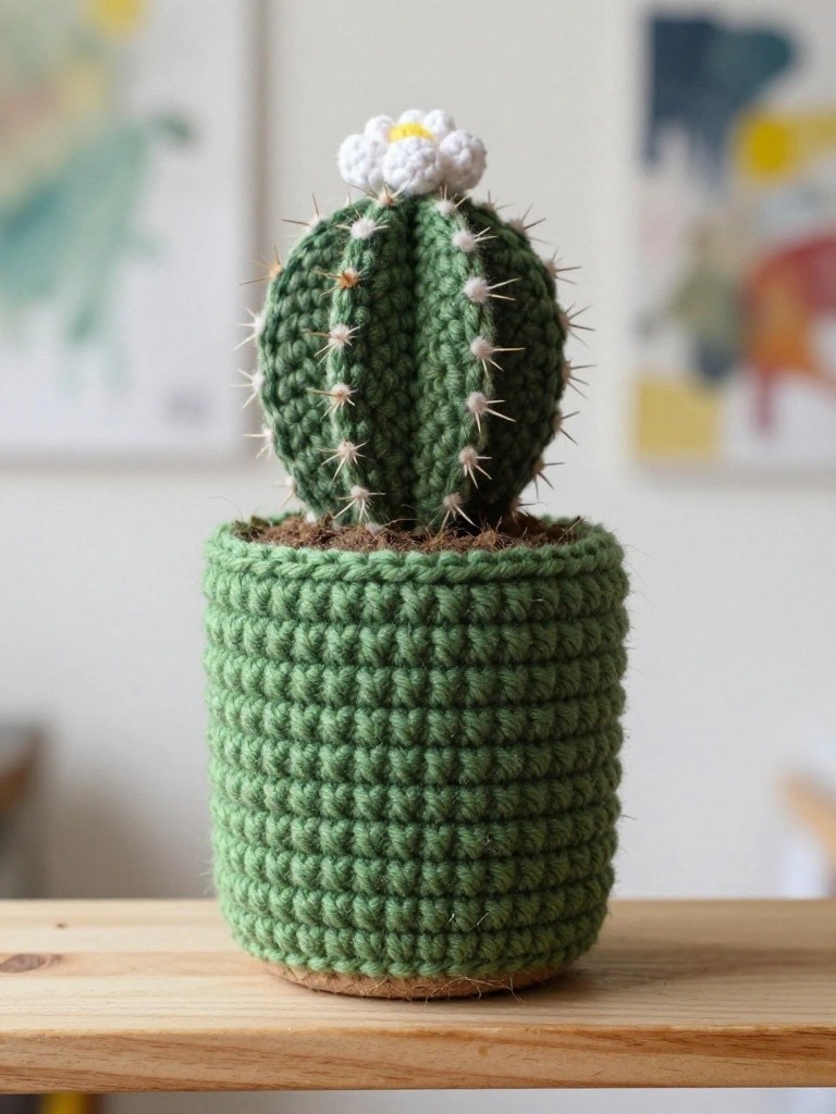 Crocheted Cactus Pot for Small Item Storage
