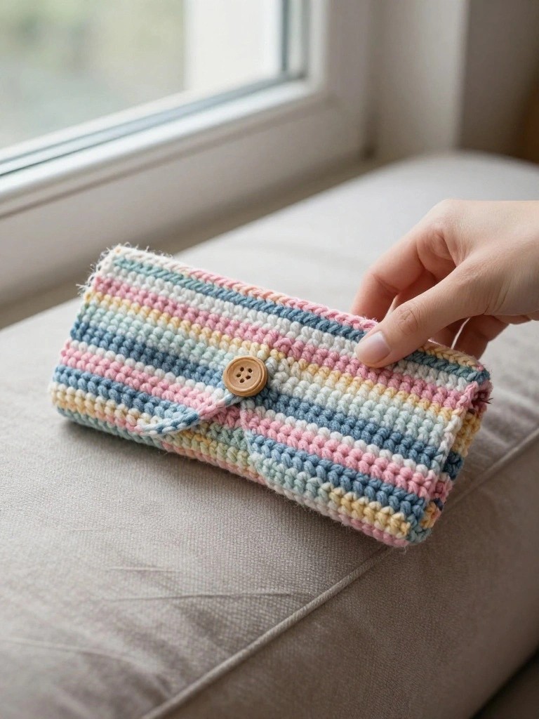 Striped Crochet Wallet for Cards and Cash