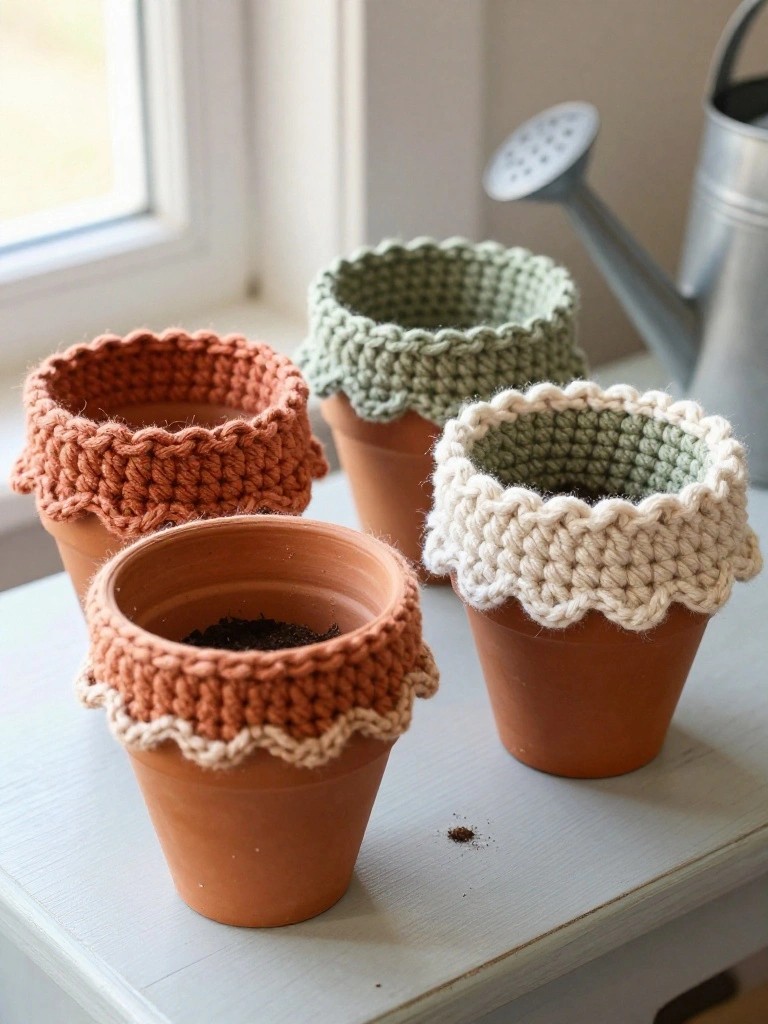 Crocheted Rim Bands for Plant Pots