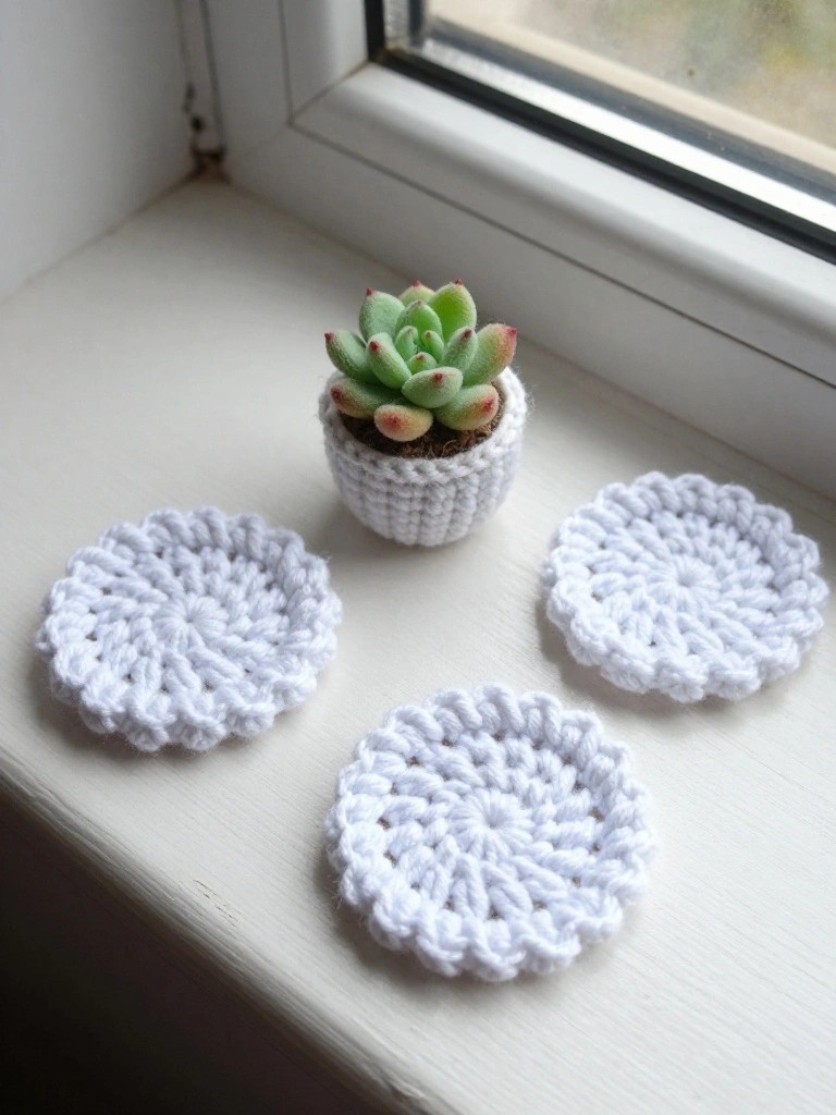 Round Motif Coasters and Matching Plant Covers