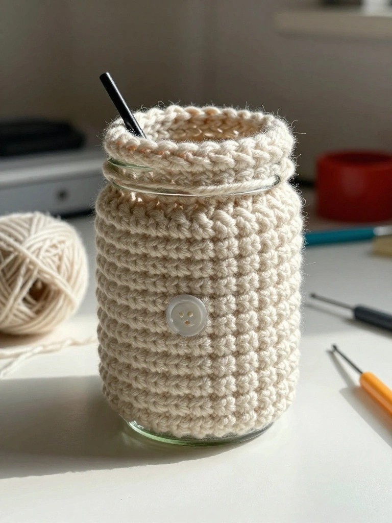Crocheted Jar Sleeves for Desk and Kitchen Storage