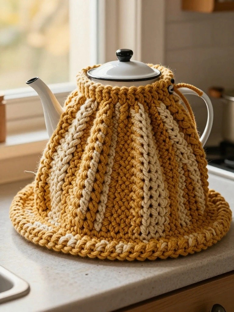 Striped Tea Cozy with Built-In Base Mat