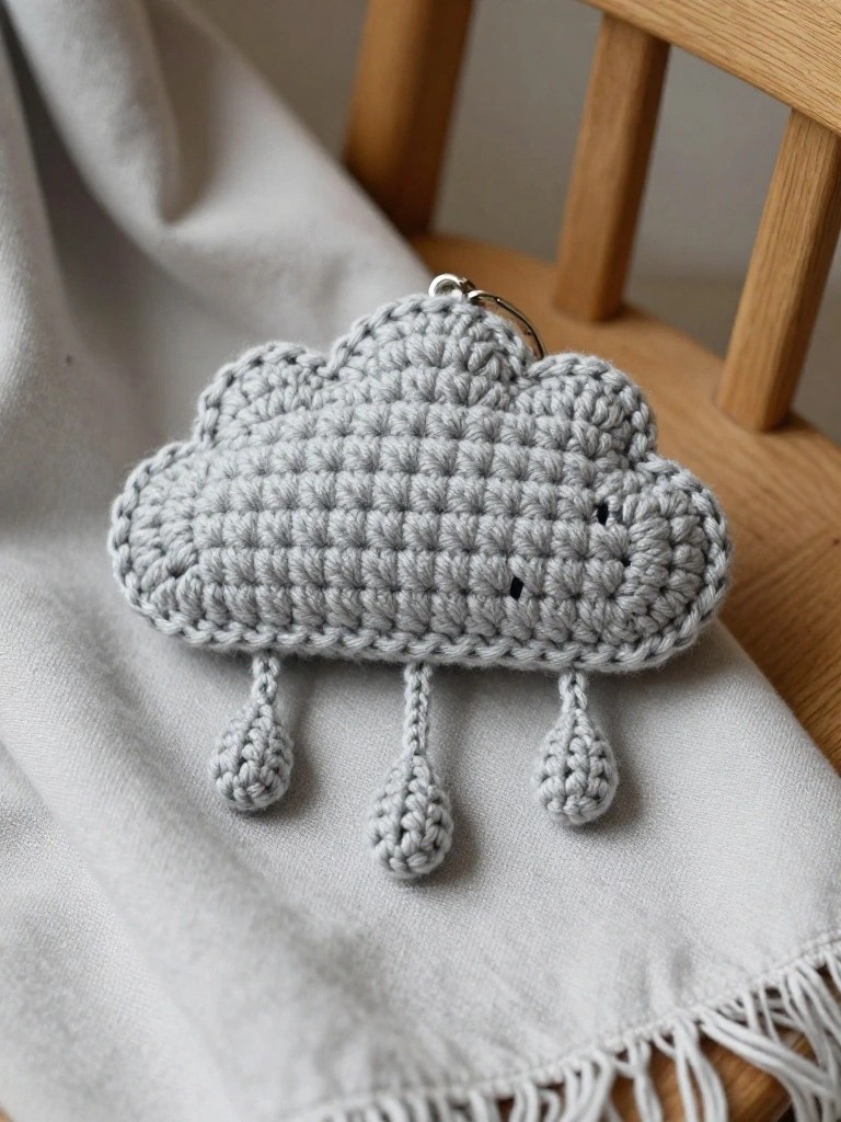 Cloud Keychain with Hanging Raindrops