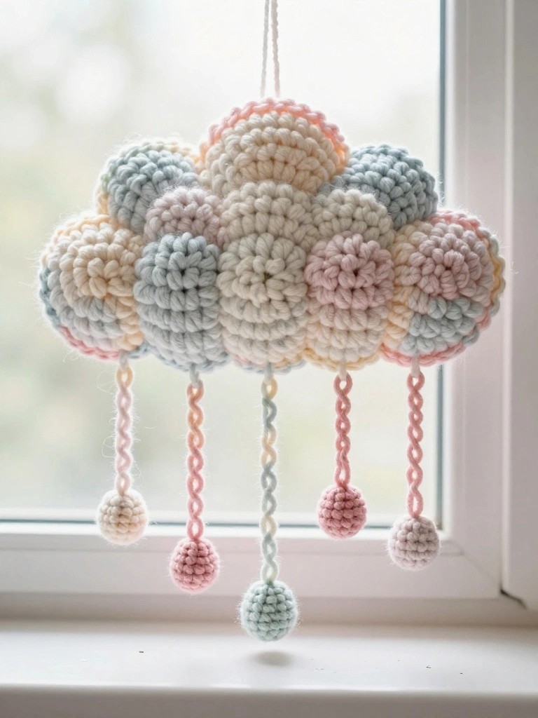 Cloud Hanging Made from Joined Crochet Circles