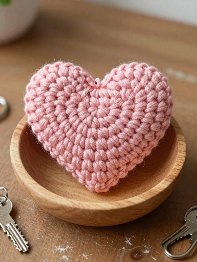 Simple Crocheted Heart Keychain