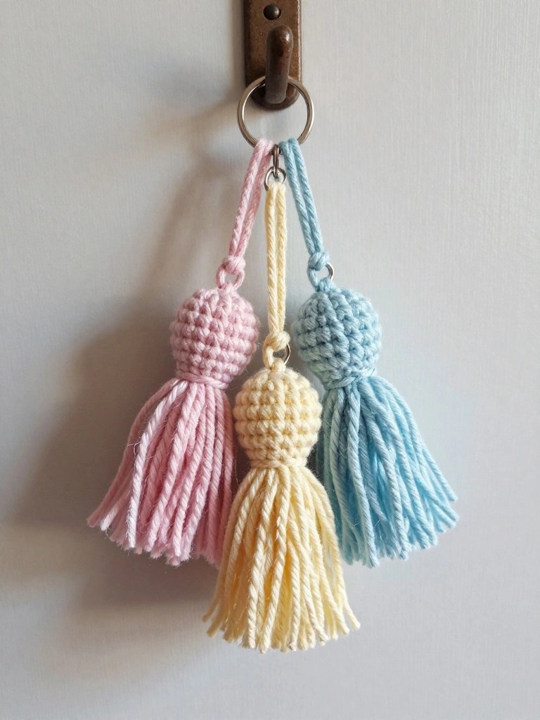 Tassel Keychains with Crocheted Caps
