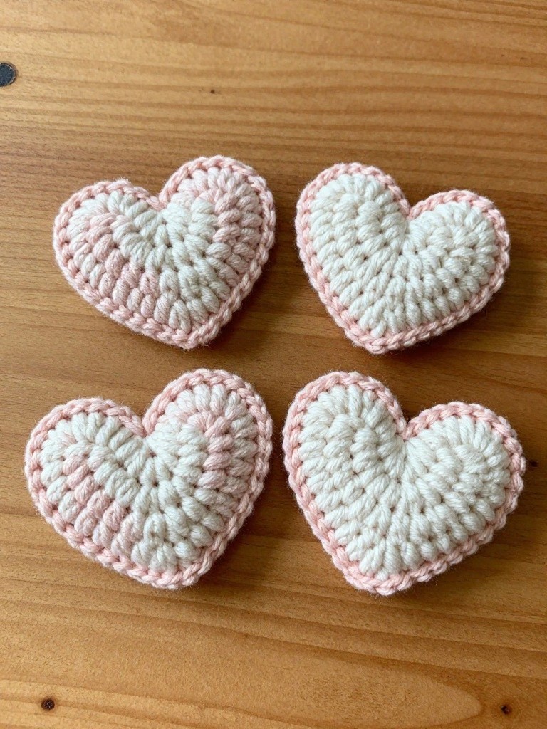 Two-Tone Crocheted Heart Motifs