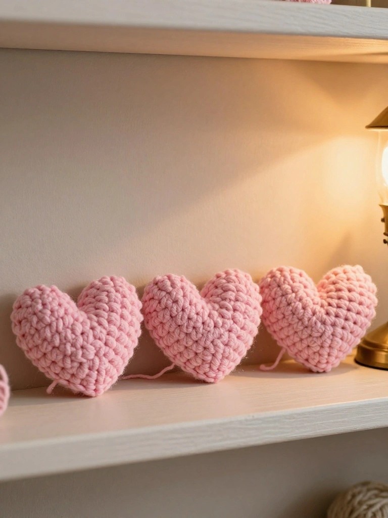 Stuffed Crochet Hearts for Shelf or Gift Accents