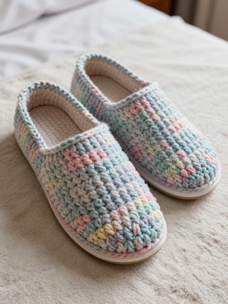 Crocheted Slippers Using Variegated Yarn