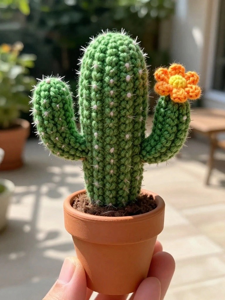 Compact Crochet Cactus for Desk or Travel