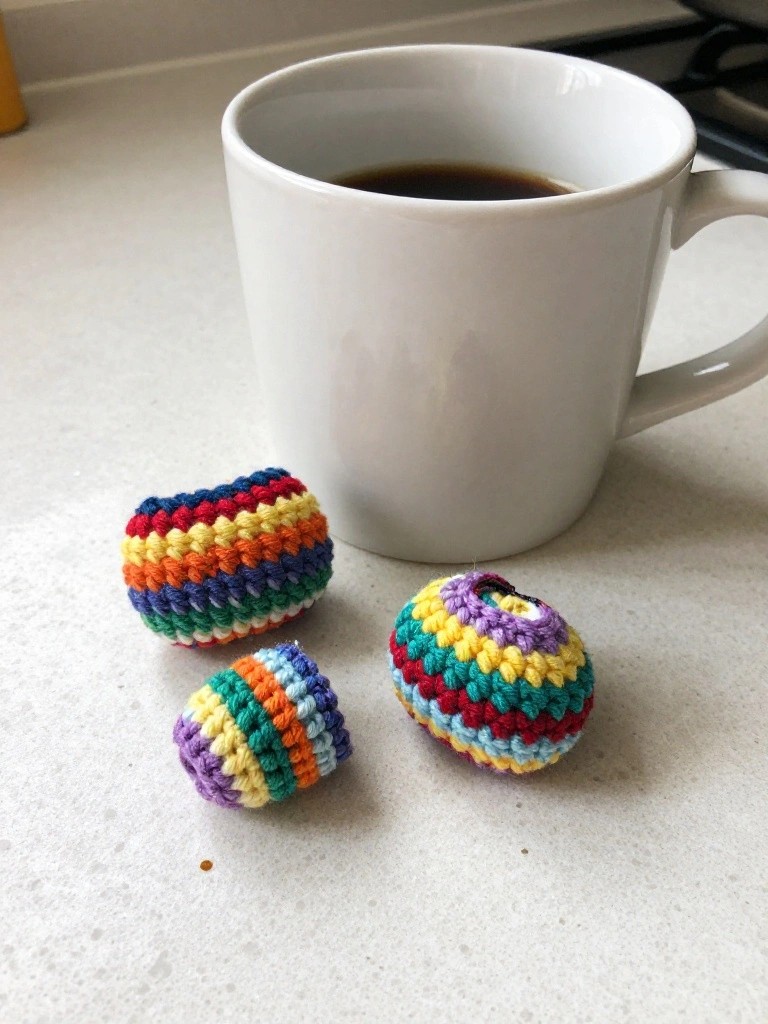 Mini Rainbow Striped Crochet Balls