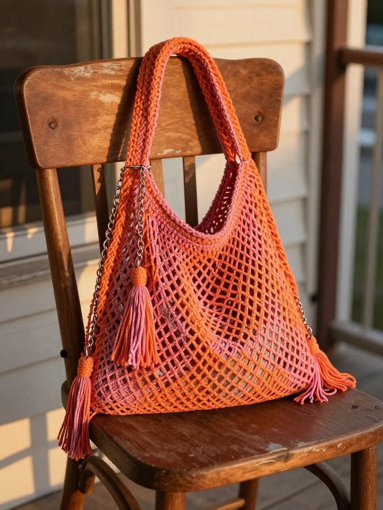 Gradient Mesh Tote with Chain Straps