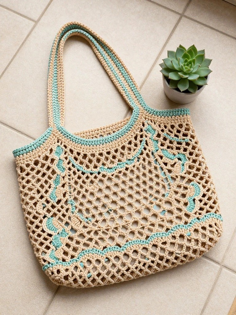 Open Mesh Tote with Contrast Trim