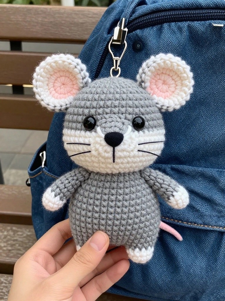 Mini Amigurumi Mouse Keychain for Bags