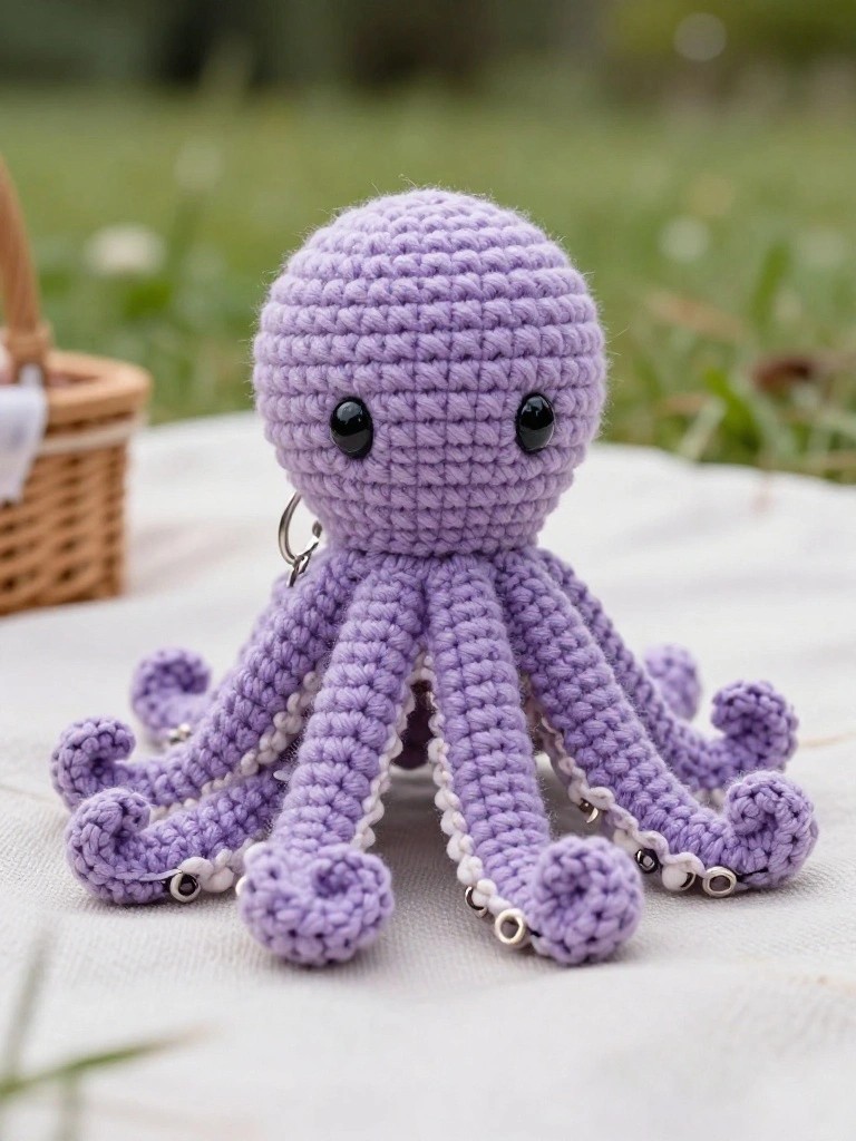 Octopus Keychain with Metal Rings