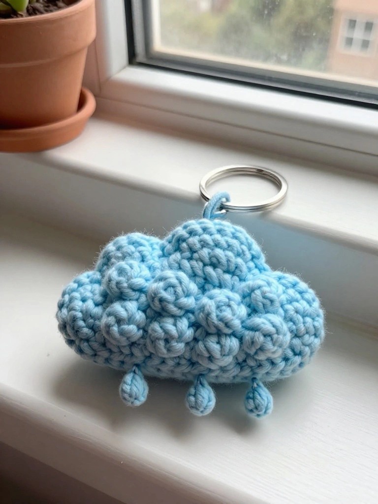 Puffy Cloud Keychain with Hanging Drops