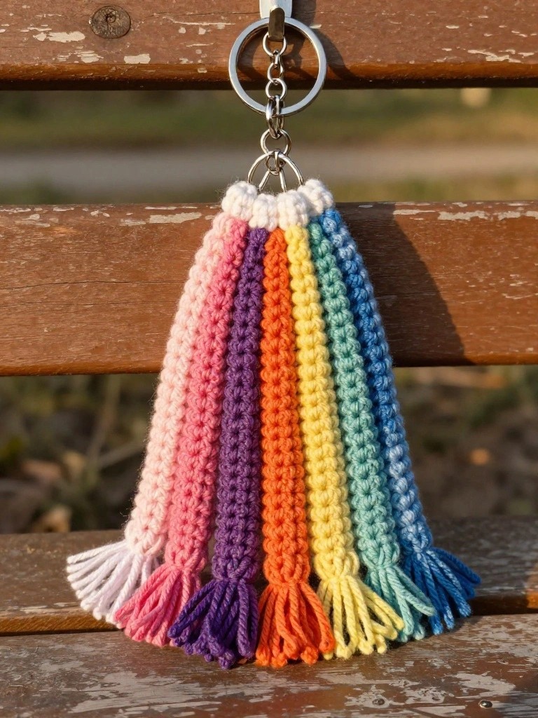 Rainbow Striped Tassel Keychain
