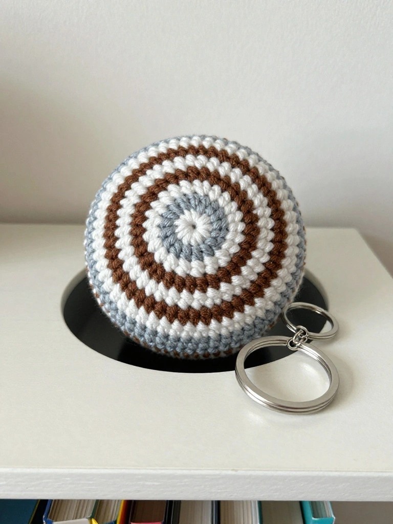 Striped Crochet Ball Keychain