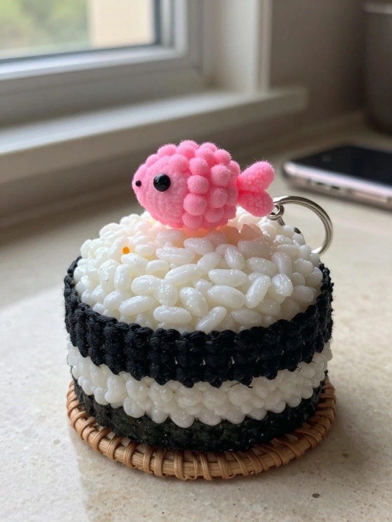 Sushi Maki Keychain with Fish Topper