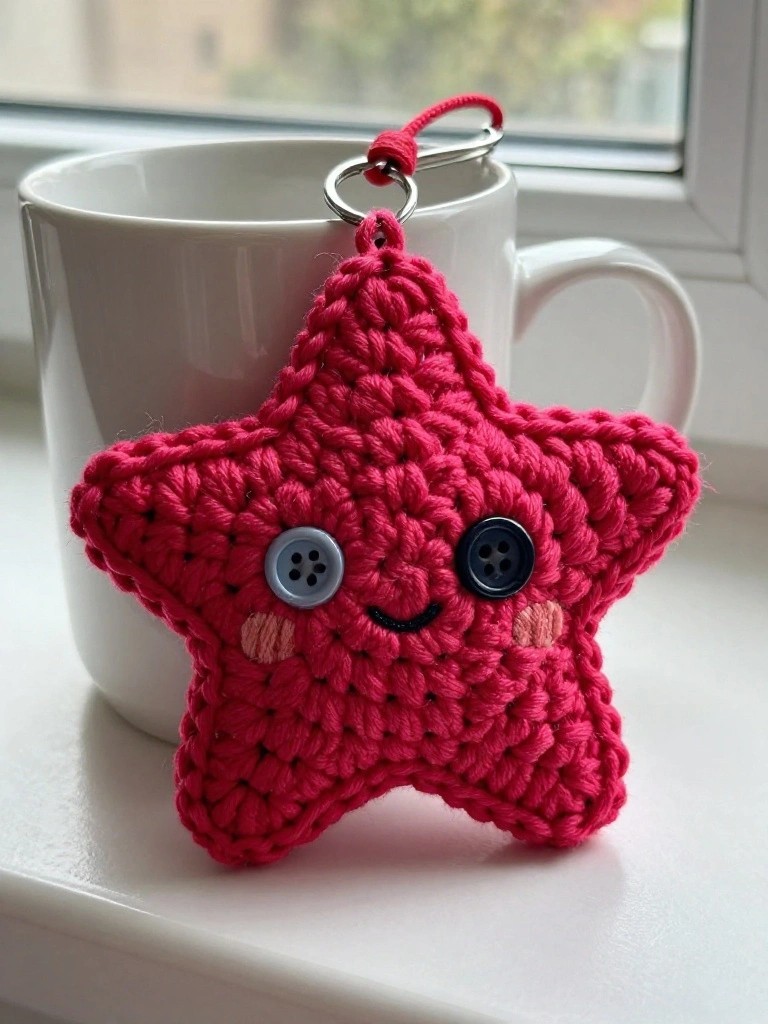 Bright Star Keychain with Button Face