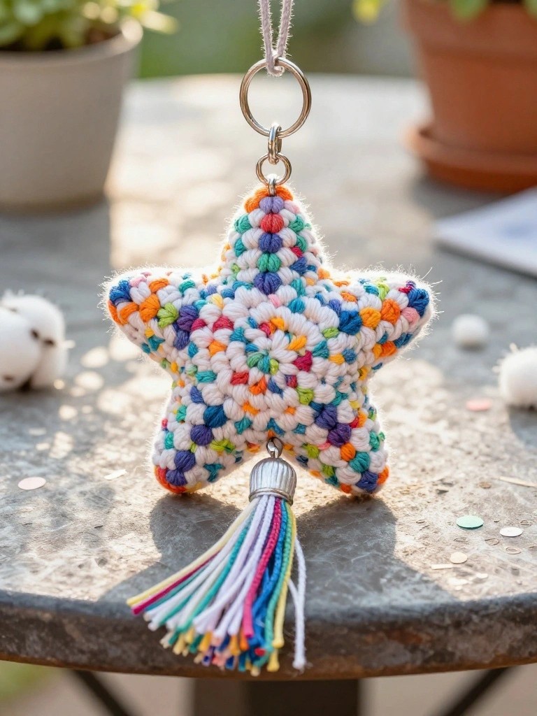 Colorful Star Keychain with Tassel Detail